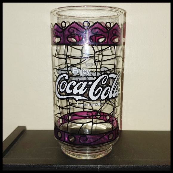 Vintage Coca Cola Stained Glass Style Drinking Glass - Picture 1 of 6